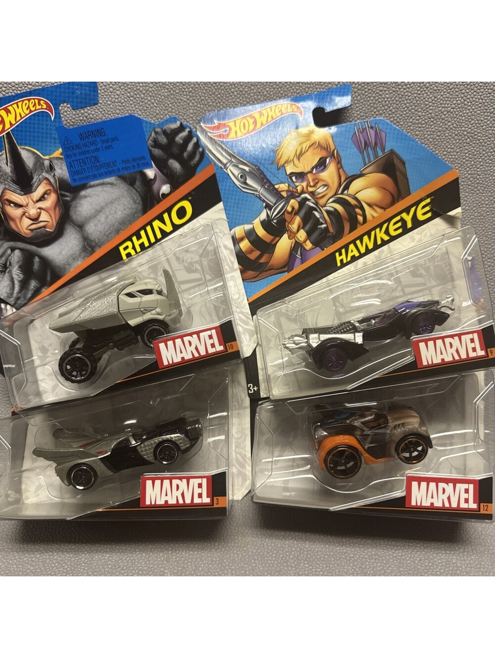 Marvel Hot Wheels Lot Of 4 Rocket Racoon Rhino Thor  & Hawkeye 2014 Not Mint